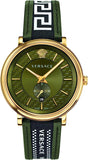  Shop Authentic Versace V-Circle Quartz Green Dial Green Leather Strap Watch for Men - VEBQ01519 - Luxxuri