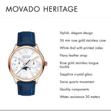 Shop Authentic Movado Heritage Celestograf White Mother of Pearl Dial Blue Leather Strap Watch For Women - 3650011 - Luxxuri