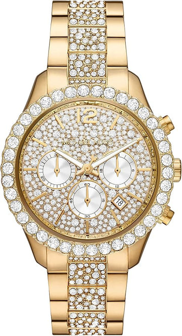  Shop Authentic Michael Kors Layton Chronograph Gold Dial Gold Steel Strap Watch For Women - MK6977 - Luxxuri