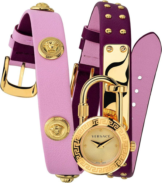  Shop Authentic Versace Medusa Lock Icon Gold Dial Red Leather Strap Watch for Women - VEDW00319 - Luxxuri