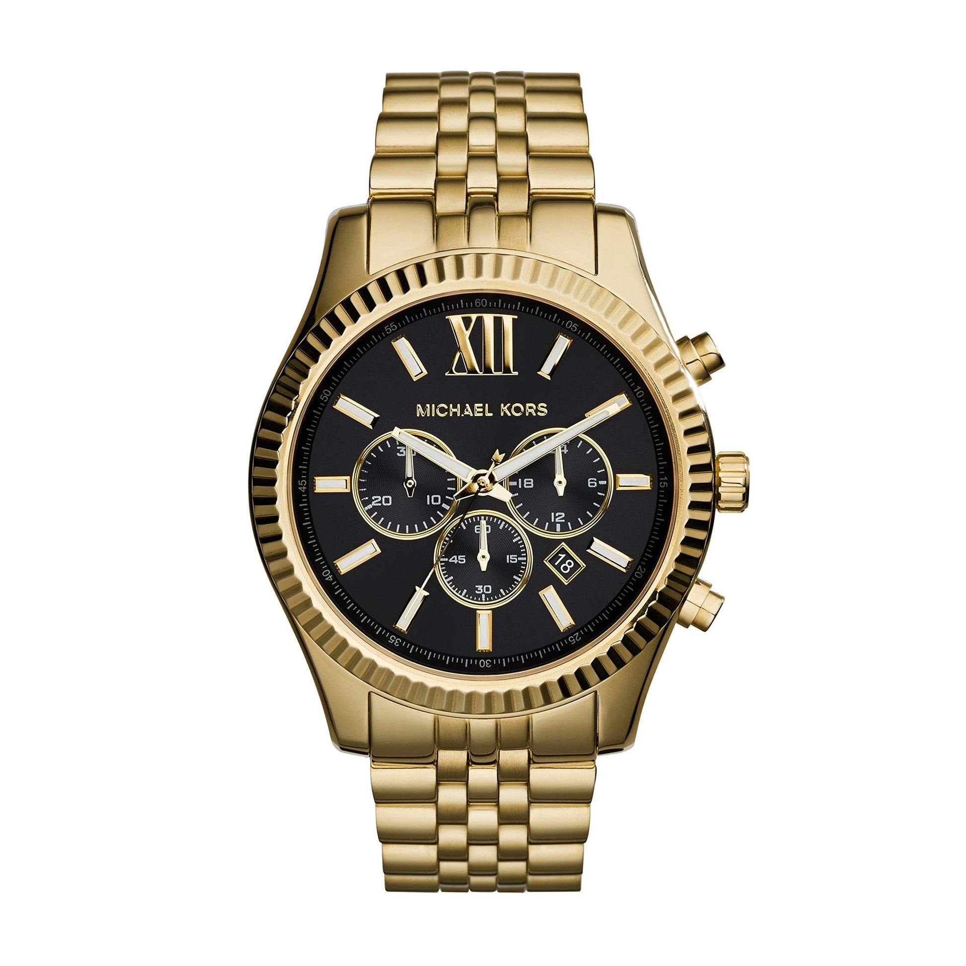  Shop Authentic Michael Kors Lexington Chronograph Black Dial Gold Steel Strap Watch for Men - MK8286 - Luxxuri