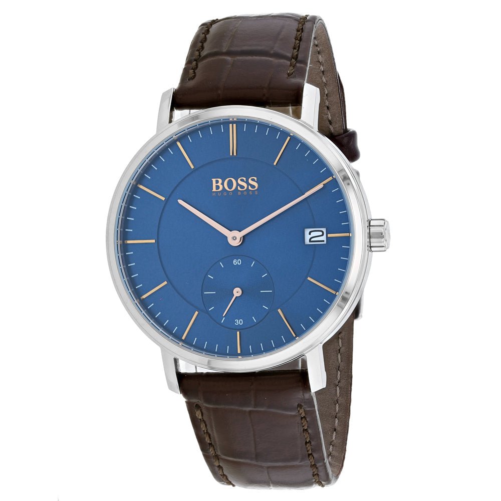  Shop Authentic Hugo Boss Corporal Blue Dial Brown Leather Strap Watch for Men - 151363 - Luxxuri