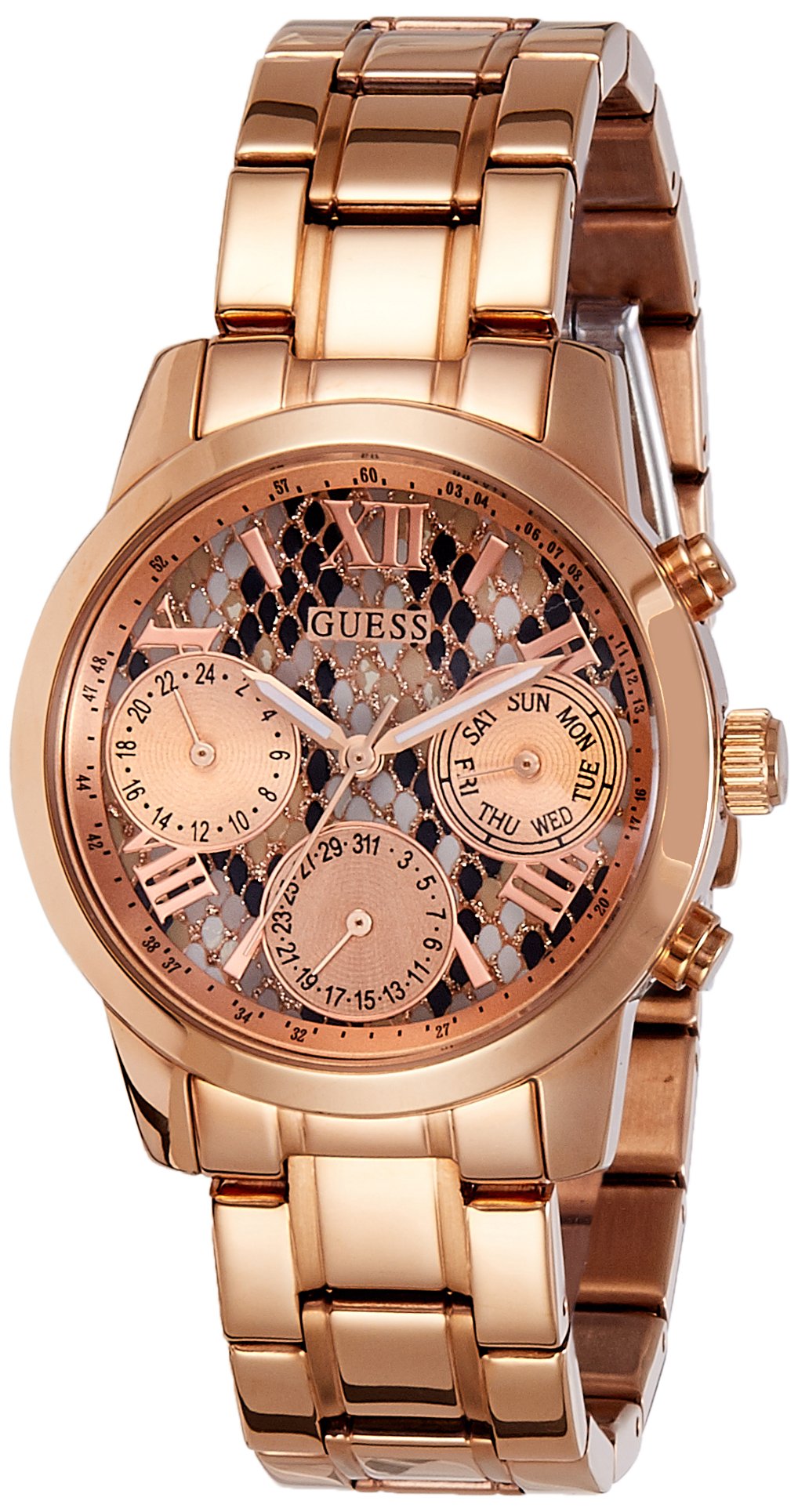 Guess Mini Sunrise Quartz Rose Gold Dial Rose Gold Steel Strap Watch For Women - W0448L9