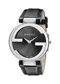  Shop Authentic Gucci G Interlocking Black Dial Black Leather Strap Watch For Women - YA133301 - Luxxuri