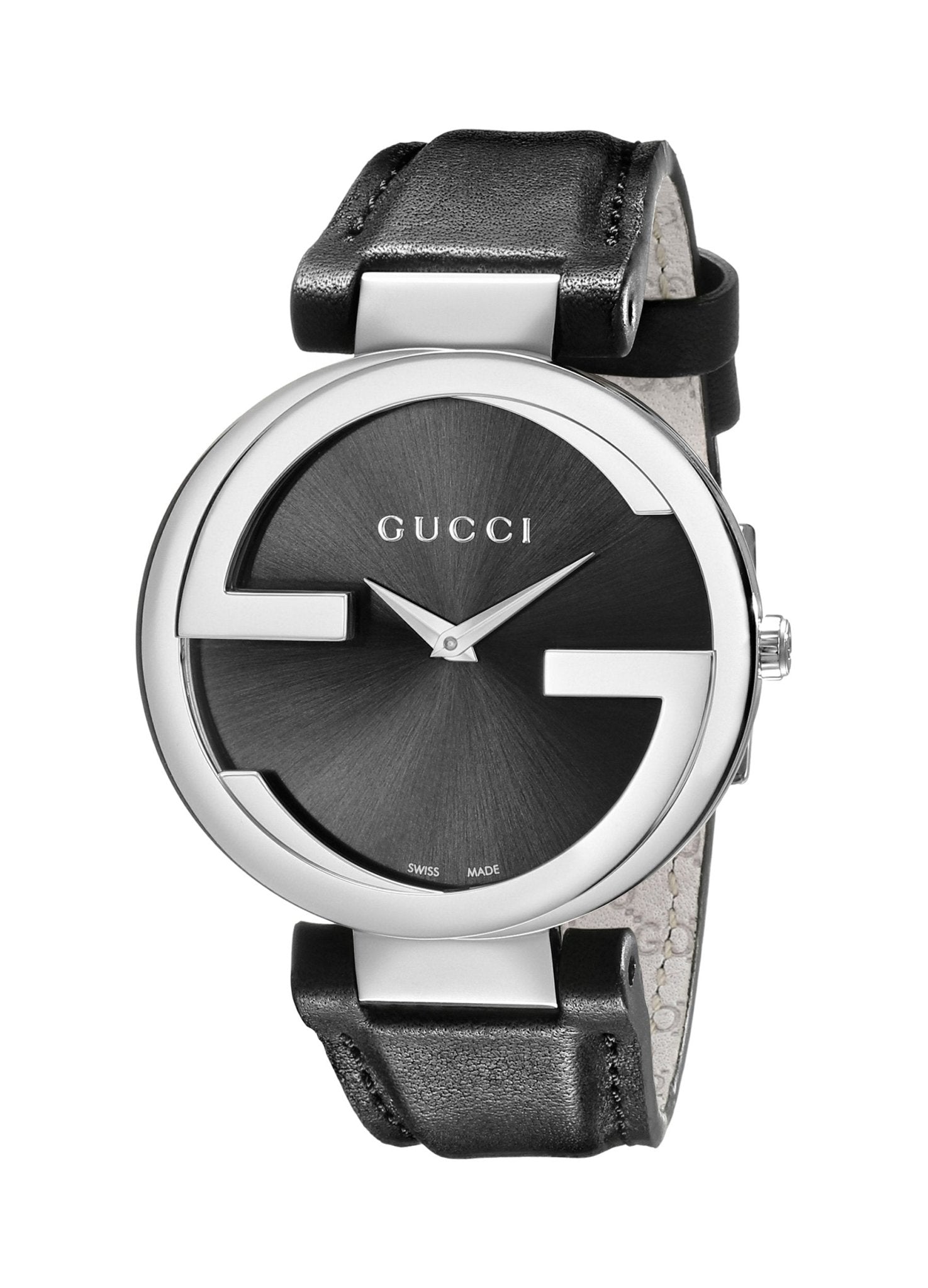  Shop Authentic Gucci G Interlocking Black Dial Black Leather Strap Watch For Women - YA133301 - Luxxuri