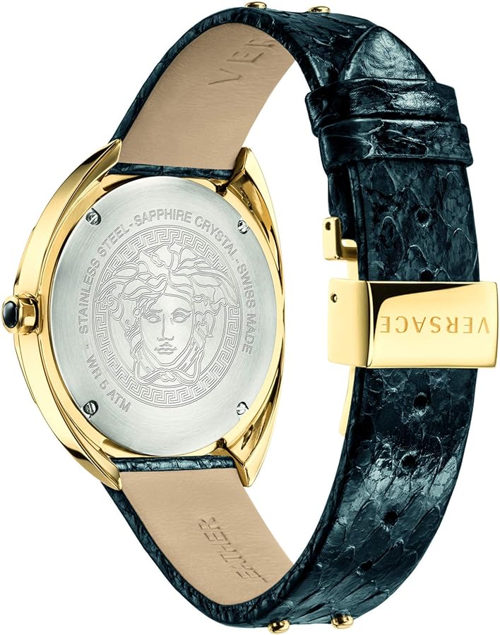 Shop Authentic Versace Shadov Gold Dial Green Leather Strap Watch For Women - VEBM01018 - Luxxuri