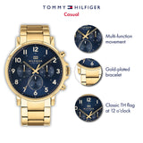  Shop Authentic Tommy Hilfiger Daniel Chronograph Blue Dial Gold Steel Strap Watch for Men - 1710384 - Luxxuri