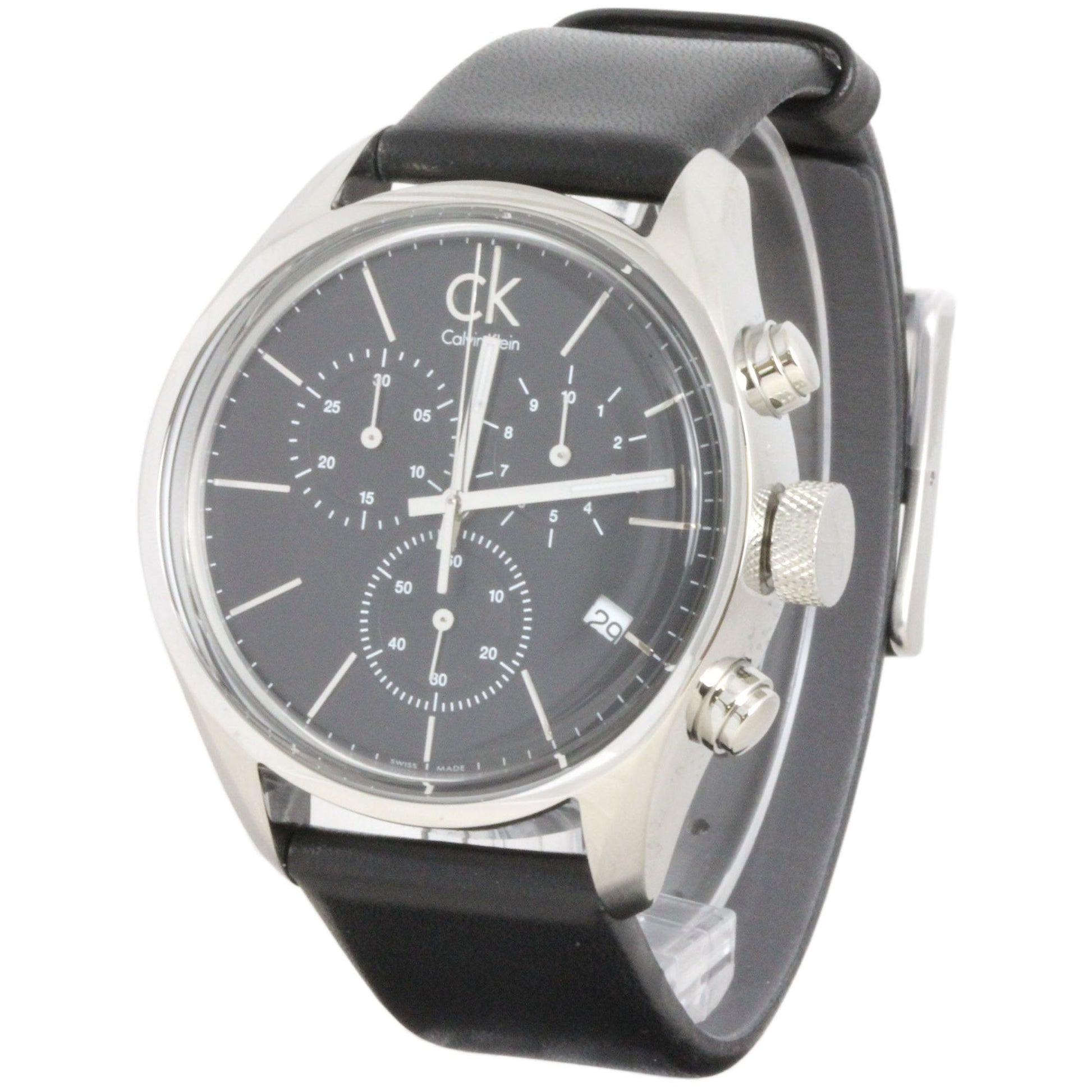  Shop Authentic Calvin Klein Masculine Chronograph Black Dial Black Leather Strap Watch for Men - K2H27102 - Luxxuri