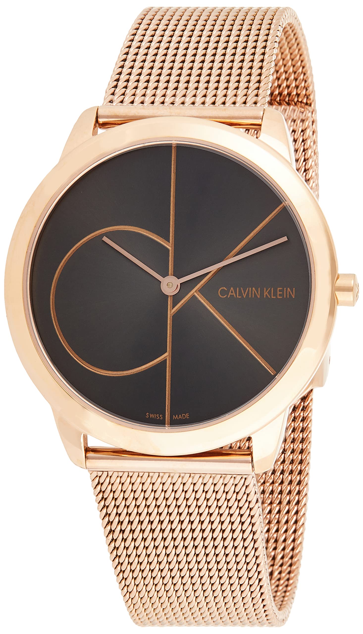  Shop Authentic Calvin Klein Minimal Black Dial Rose Gold Mesh Bracelet Watch for Men - K3M21621 - Luxxuri