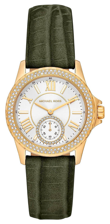  Shop Authentic Michael Kors Mini Everest Crystals White Dial Green Leather Strap Watch for Women - MK4720 - Luxxuri