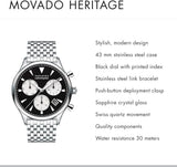  Shop Authentic Movado Heritage Calendoplan Chronograph Black Dial Silver Steel Strap Watch for Men - 3650014 - Luxxuri
