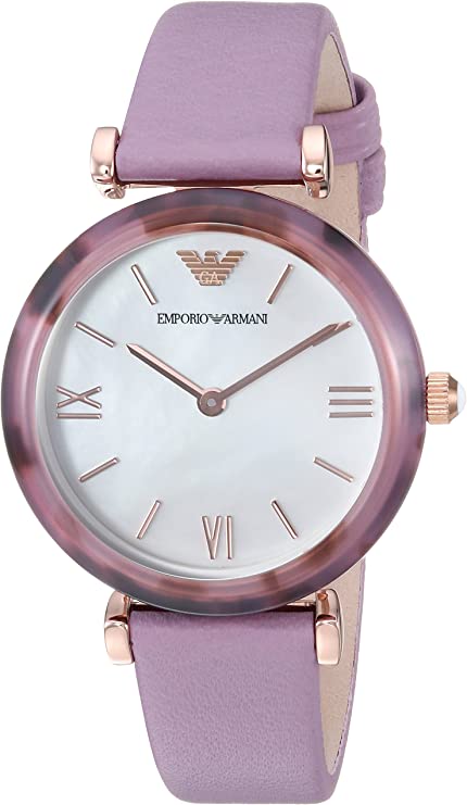  Shop Authentic Emporio Armani Gianni Mother of Pearl Dial Purple Leather Strap Watch For Women - AR11003 - Luxxuri