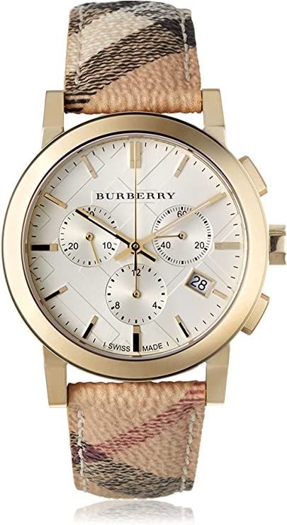  Shop Authentic Burberry The City White Dial Haymarket Beige Leather Strap Watch for Women - BU9752 - Luxxuri