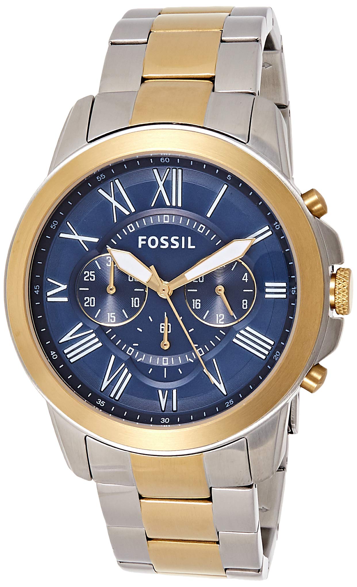 Fossil Grant Chronograph Blue Dial Two Tone Steel Strap Watch for Men - FS5024