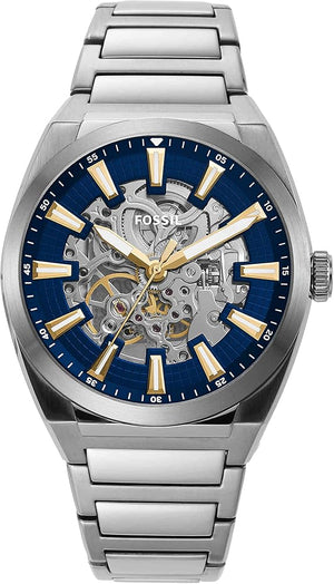  Shop Authentic Fossil Everett Automatic Skeleton Blue Dial Silver Steel Strap Watch for Men - ME3220 - Luxxuri