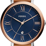  Shop Authentic Fossil Jacqueline Three Hand Date Luggage Blue Dial Brown Leather Strap Watch for Women - ES4274 - Luxxuri