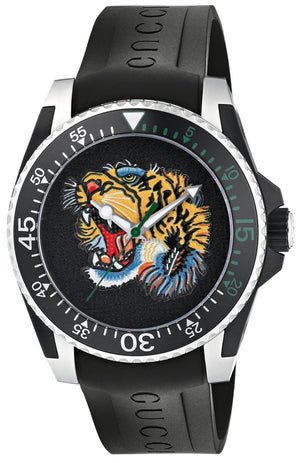  Shop Authentic Gucci Dive Tiger Black Dial Black Rubber Strap Watch For Men - YA136318 - Luxxuri
