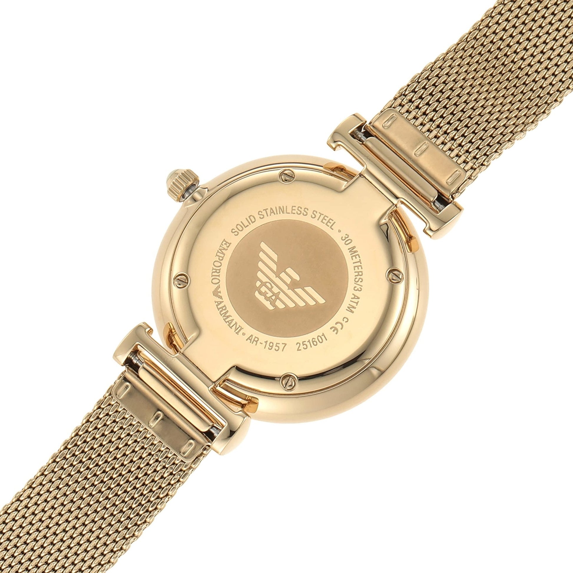  Shop Authentic Emporio Armani Retro Gold Dial Gold Mesh Bracelet Watch For Women - AR1957 - Luxxuri