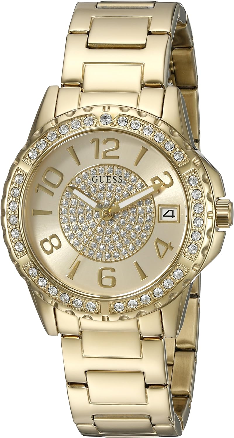 Guess Sassy Analog Quartz Gold Dial Gold Steel Strap Watch For Women - W0705L2