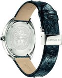  Shop Authentic Versace Shadov Quartz Silver Dial Black Snake Leather Strap Watch for Women - VEBM00118 - Luxxuri