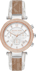  Shop Authentic Michael Kors Parker Chronograph White Dial Two Tone Leather Strap Watch For Women - MK6950 - Luxxuri