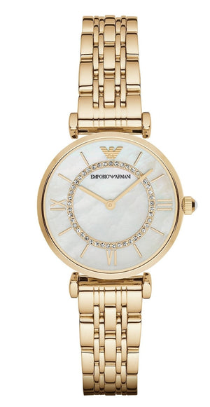  Shop Authentic Emporio Armani Gianni T Bar White Mother of Pearl Dial Gold Steel Strap Watch For Women - AR1907 - Luxxuri