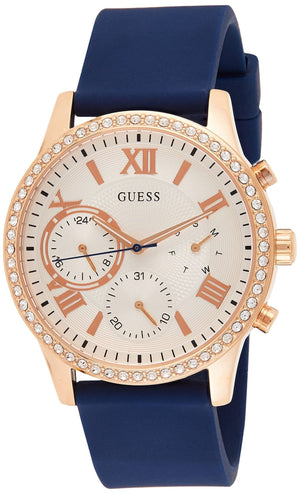  Shop Authentic Guess Solar White Rose Gold Dial Blue Rubber Strap Watch For Women - W1135L3 - Luxxuri