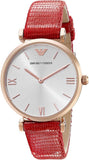  Shop Authentic Emporio Armani Gianni T Bar Silver Dial Red Leather Strap Watch For Women - AR1876 - Luxxuri