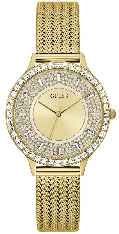  Shop Authentic Guess Soiree Diamonds Gold Dial Gold Mesh Bracelet Watch for Women - GW0402L2 - Luxxuri