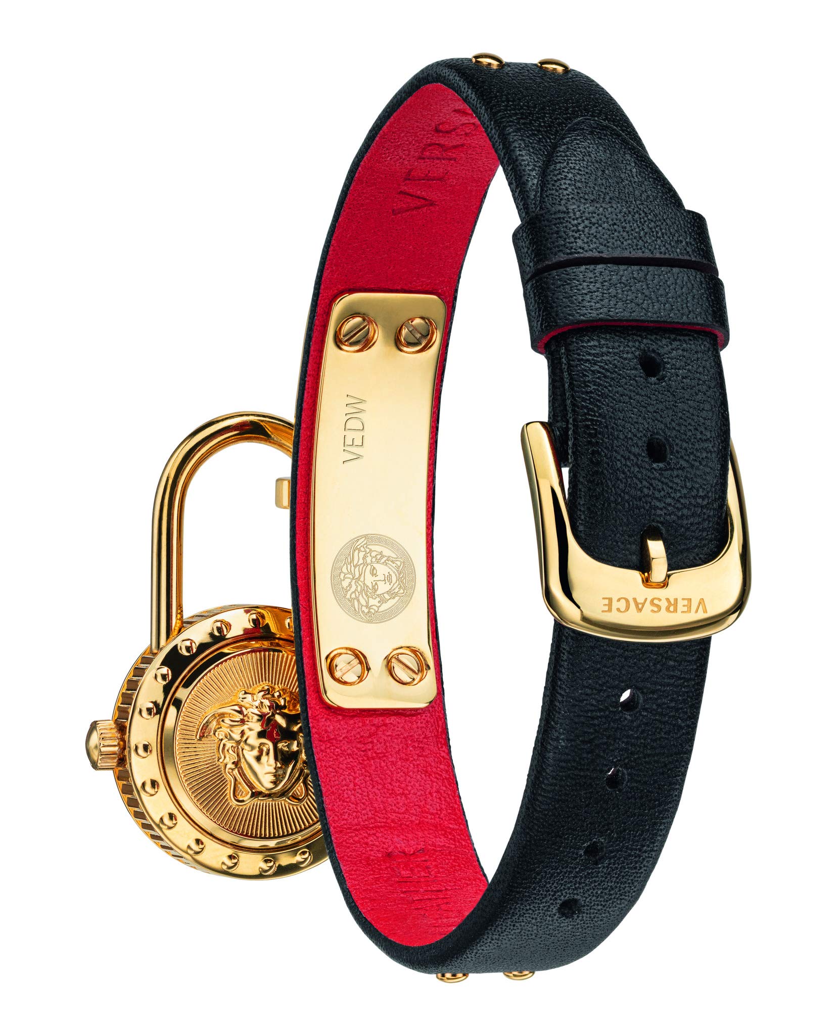  Shop Authentic Versace Medusa Lock Icon Gold Dial Red Leather Strap Watch for Women - VEDW00119 - Luxxuri