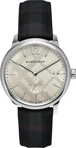  Shop Authentic Burberry Classic Round Cream Dial Black Leather Strap Watch for Men - BU10008 - Luxxuri
