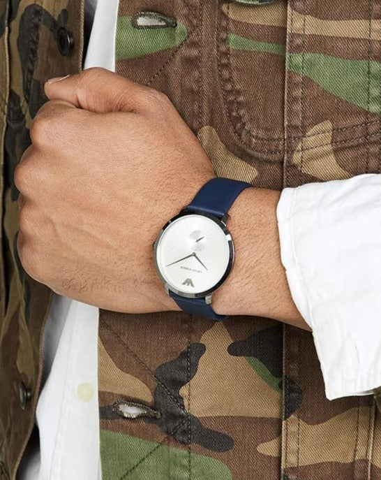  Shop Authentic Emporio Armani Modern Slim Analog Silver Dial Blue Leather Strap Watch For Men - AR11214 - Luxxuri