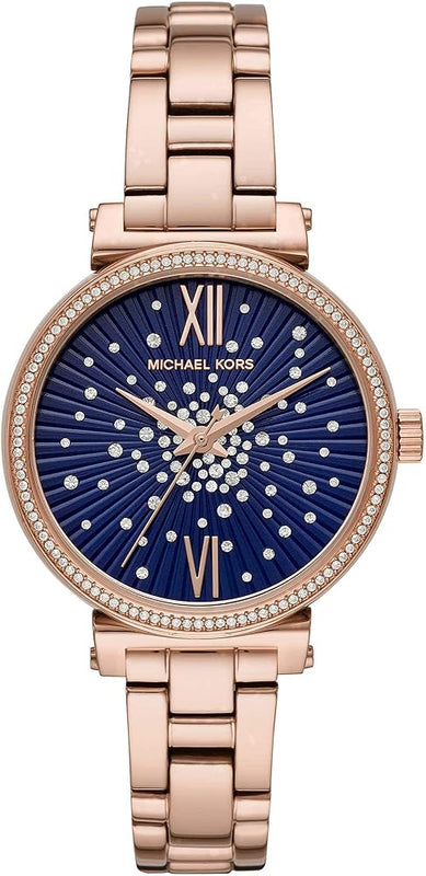  Shop Authentic Michael Kors Sofie Analog Quartz Blue Dial Rose Gold Steel Strap Watch For Women - MK3971 - Luxxuri
