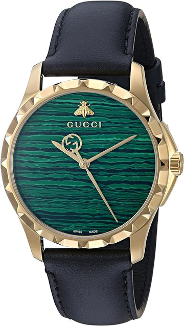  Shop Authentic Gucci Le Marche Des Merveilles Quartz Green Dial Black Leather Strap Watch For Women - YA126463 - Luxxuri
