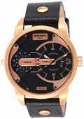  Shop Authentic Diesel Mini Daddy Dual Time Black & Gold Dial Black Leather Strap Watch For Men - DZ7317 - Luxxuri