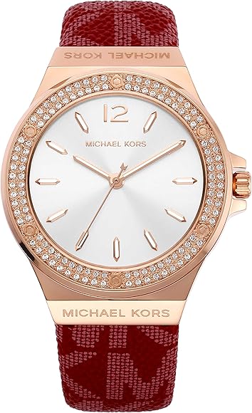  Shop Authentic Michael Kors Lennox Three Hand Silver Dial Red Leather Strap Watch For Women - MK7308 - Luxxuri