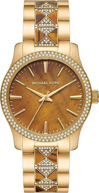  Shop Authentic Michael Kors Runway Three Hand Brown Dial Two Tone Steel Strap Watch For Women - MK7389 - Luxxuri