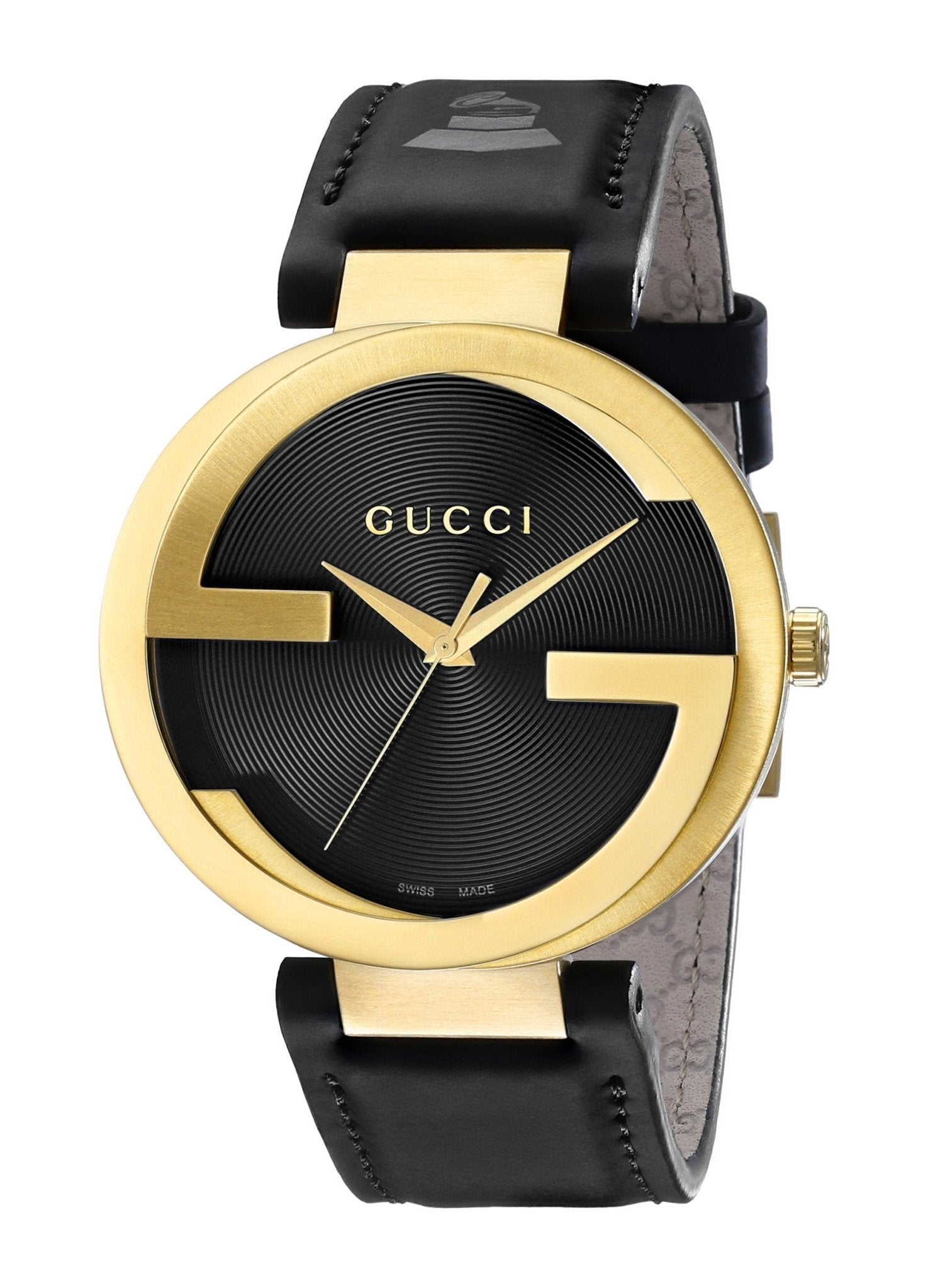  Shop Authentic Gucci Interlocking Special Edition Grammy Black Dial Black Leather Strap Watch For Men - YA133208 - Luxxuri