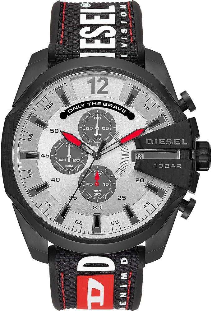  Shop Authentic Diesel Mega Chief Chronograph Silver Dial Black Leather Strap Watch For Men - DZ4512 - Luxxuri