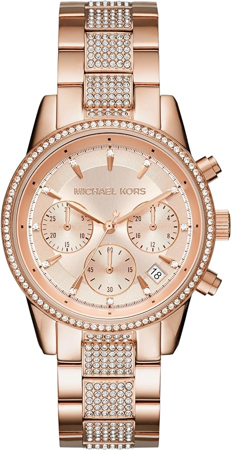  Shop Authentic Michael Kors Ritz Chronograph Rose Gold Dial Rose Gold Steel Strap Watch For Women - MK6485 - Luxxuri