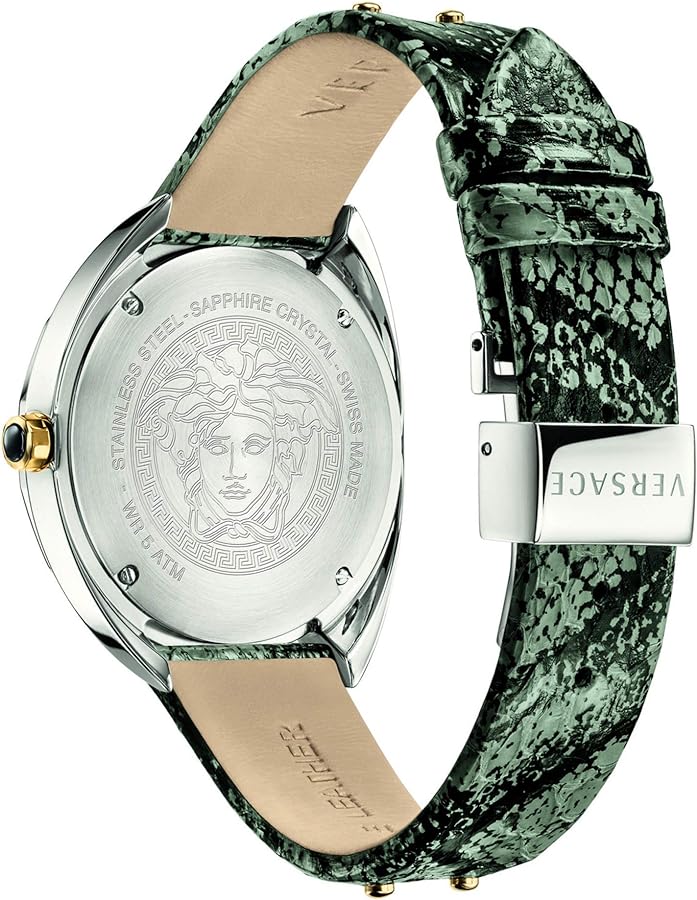  Shop Authentic Versace Shadov Quartz Silver Dial Snakeskin Green Leather Strap Watch for Women - VEBM00718 - Luxxuri