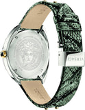  Shop Authentic Versace Shadov Quartz Silver Dial Snakeskin Green Leather Strap Watch for Women - VEBM00718 - Luxxuri