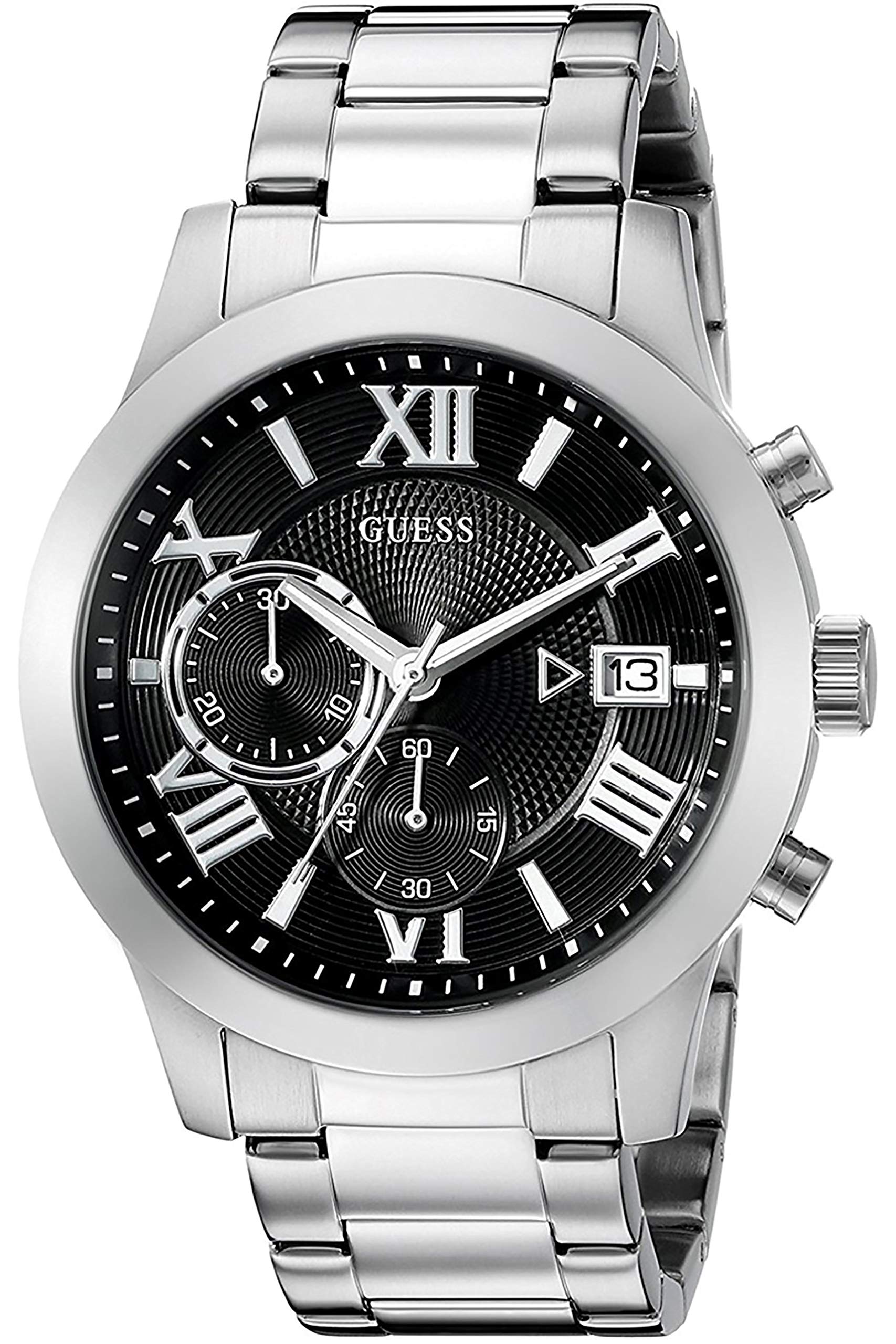  Shop Authentic Guess Atlas Chronograph Black Dial Silver Steel Strap Watch For Men - W0668G3 - Luxxuri
