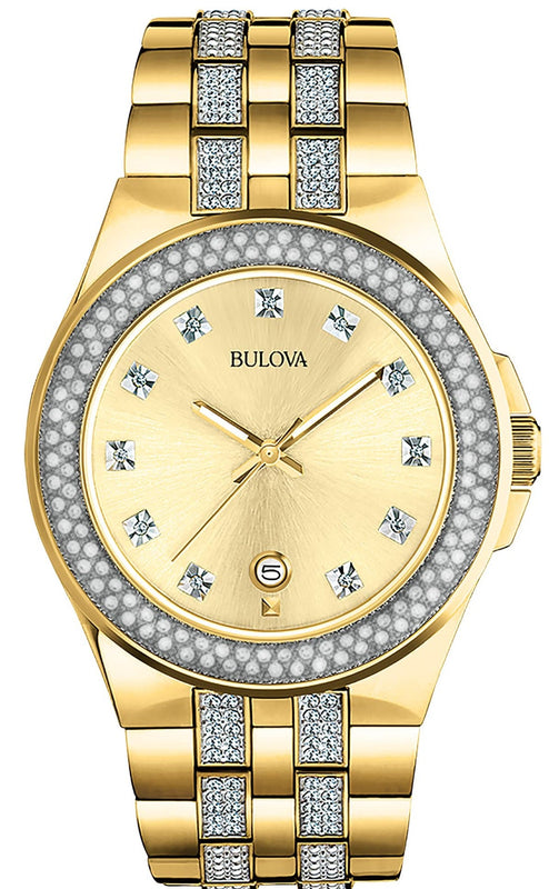  Shop Authentic Bulova Crystal Collection Champagne Dial Two Tone Steel Strap Watch for Women - 98B174 - Luxxuri