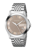  Shop Authentic Gucci G Timeless Brown Dial Silver Steel Strap Watch For Men - YA126406 - Luxxuri