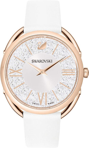  Shop Authentic Swarovski Crystalline Glam Silver Dial White Leather Strap Watch for Women - 5452459 - Luxxuri
