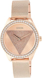  Shop Authentic Guess Tri Glitz Quartz Diamonds Rose Gold Dial Rose Gold Mesh Bracelet Watch For Women - W1142L4 - Luxxuri