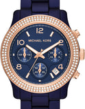  Shop Authentic Michael Kors Runway Chronograph Blue Dial Blue Steel Strap Watch for Women - MK7423 - Luxxuri