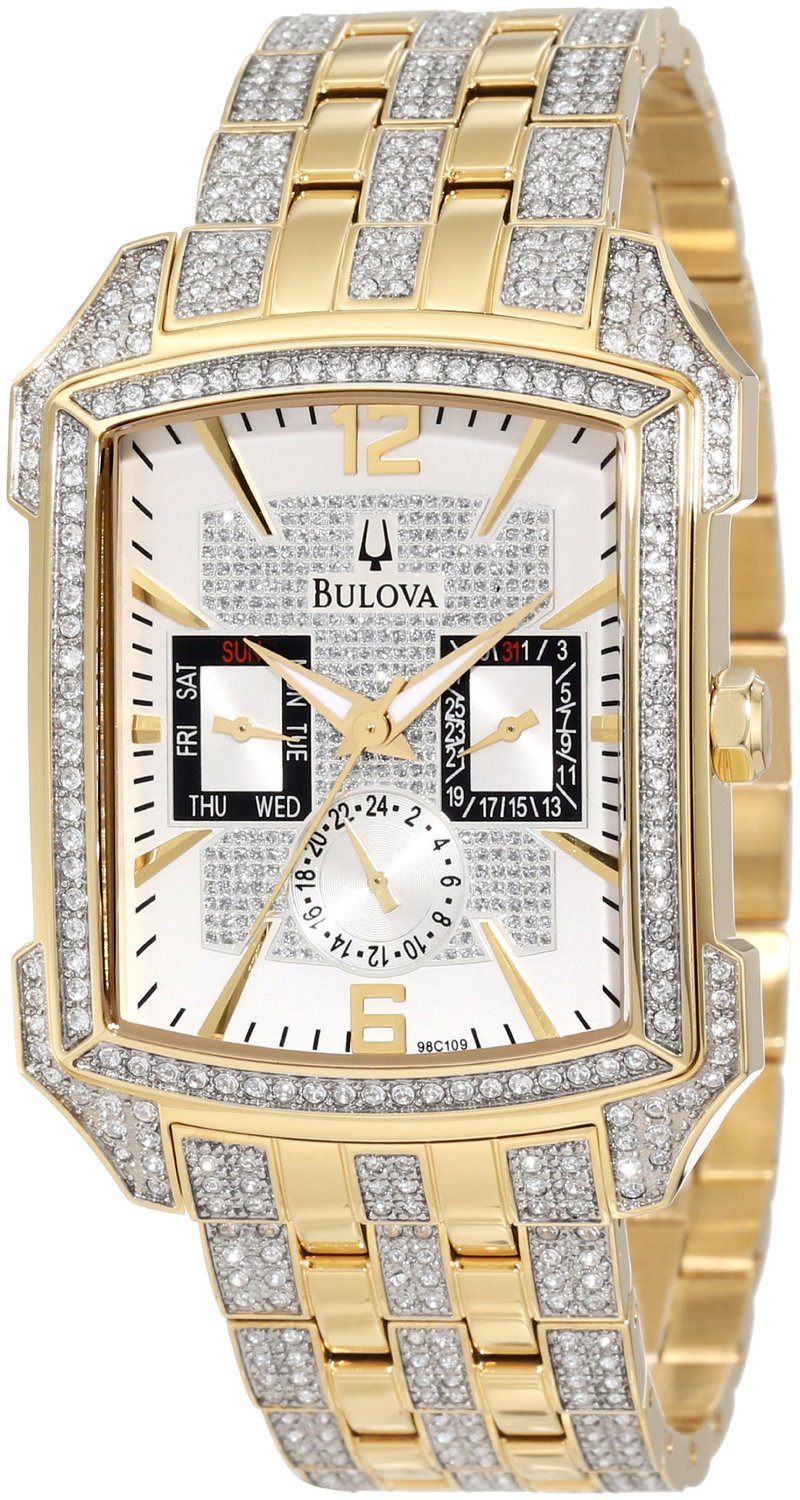  Shop Authentic Bulova Crystal Chronograph White Dial Two Tone Steel Strap Watch for Men - 98C109 - Luxxuri