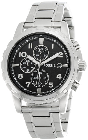  Shop Authentic Fossil Dean Chronograph Black Dial Silver Steel Strap Watch for Men - FS4542 - Luxxuri